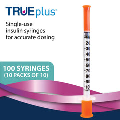 TRUEplus single syringe close-up highlighting clear barrel and ergonomic finger flange for accurate dosing