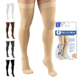 Truform front view of beige thigh-high stocking shows discreet everyday support