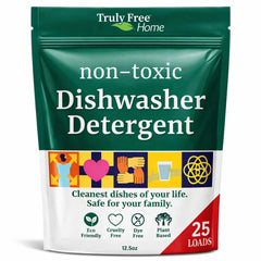Truly Free front packaging showing natural dishwasher powder and benefits