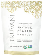 Truvani front packaging showing organic vanilla protein and serving information