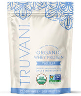 Truvani vanilla front packaging showing clean organic label and servings