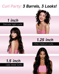 TSUYAGLA three interchangeable barrels displayed for varied curl sizes and versatility benefit