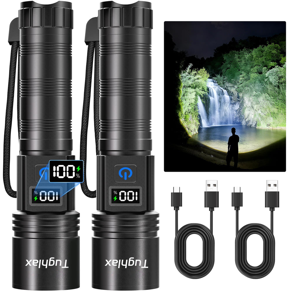 Tughlax front view of two flashlights showing compact pack and portability benefit