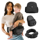 Tushbaby front view black showing secure hip seat and comfy waist support