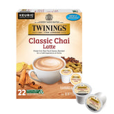 Twinings box front showing chai latte pods and flavor benefits