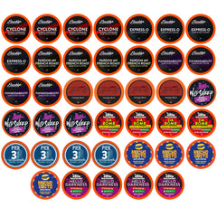 Two Rivers Coffee front box showing 40-count bold pods and convenience