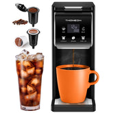 TWOMEOW front view of coffee maker showing compact profile and fast brewing benefit