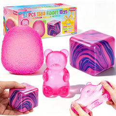 Tylices front packaging showing three saba squishies and clear contents for easy choice