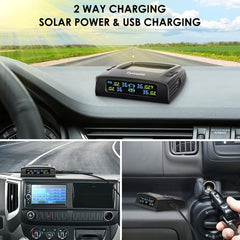 Tymate display installed in an RV cab giving real-time tire alerts for peace of mind
