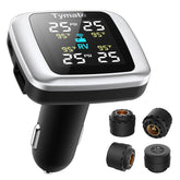Tymate TM7 monitor front display showing tire pressures and alerts for quick safety checks