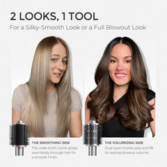 TYMO 4.0 styling long hair to a smooth blowout, demonstrating faster drying and shine