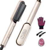TYMO front view of champagne gold straightener brush showing elegant design and fast styling benefit
