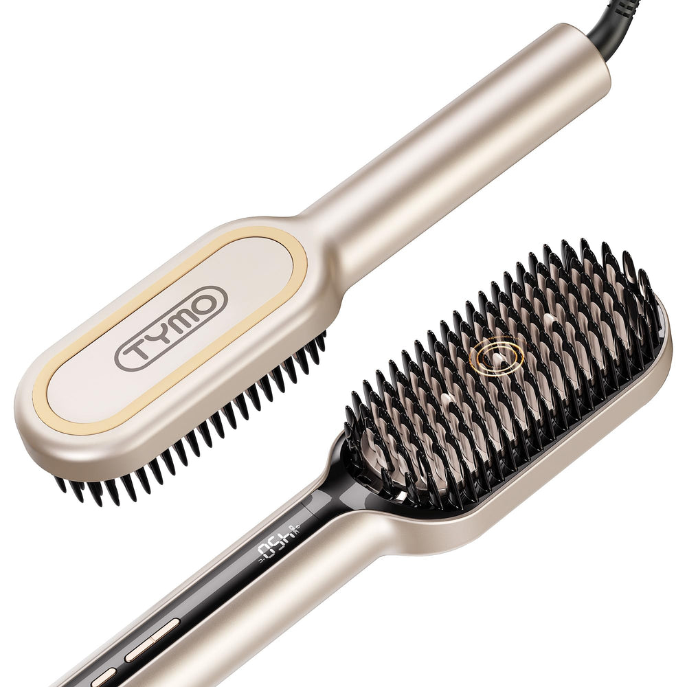 TYMO straightener brush front view showing sleek design and fast styling benefit