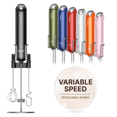 Typhur InstaWhisk front view showing sleek rechargeable frother and wand benefit