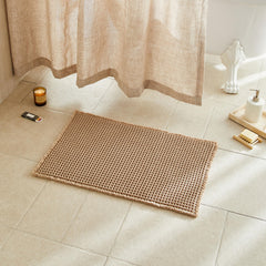 TYUU waffle bath mat front view showing khaki color and boho style for cozy comfort