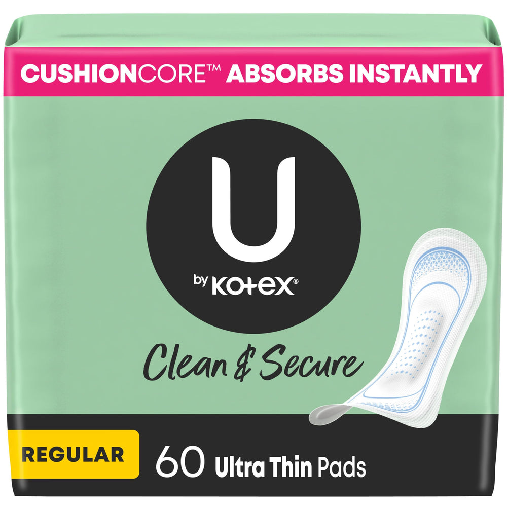 U by Kotex front packaging showing product benefits and count for quick choice