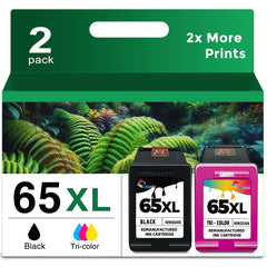 Ubinki 65XL front packaging showing both black and tri-color cartridges, clear replacement benefits