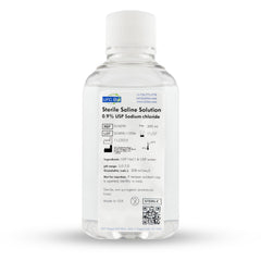 UFC Bio front label on 500 mL saline showing product identity and volume benefit