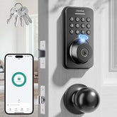 Ulecoce front view deadbolt and knob showing sleek matte black finish and modern curb appeal