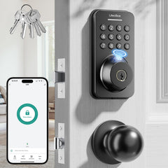 Ulecoce front view deadbolt and knob showing sleek matte black finish and modern curb appeal