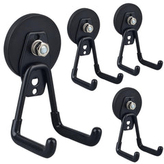 ULIBERMAGNET front view of four black magnetic hooks showing compact design and space saving