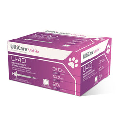 UltiCare VetRx front box showing 100-count U-40 syringes and product labeling for reliable dosing