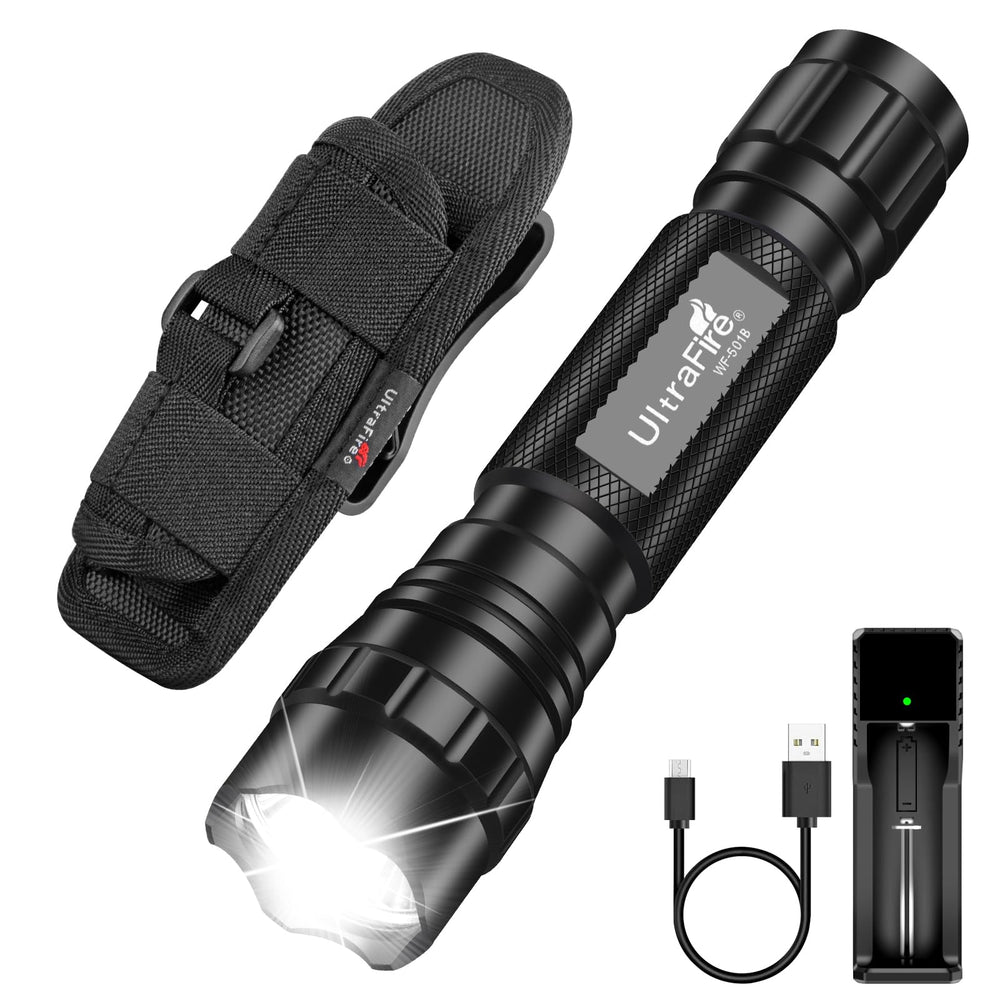 ULTRAFIRE front view on duty belt showing secure carry and quick access