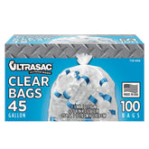 Ultrasac front packaging showing 100-count and ties, clear for recycling visibility