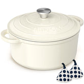 Umite Chef front view of cream white Dutch oven, attractive tabletop serving