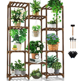Uneedem front view of 10-tier wood plant stand showing capacity and organization