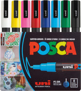uni POSCA front packaging showing 8 assorted colors and compact box, ideal gift