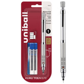 Uni-Ball Kuru Toga Elite front view highlighting premium silver finish and balanced weight
