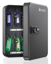 Uniclife front view of black 20-key cabinet showing secure appearance and space saving