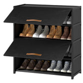 UNITSTAGE front view of black shoe cabinet showing neat storage benefit