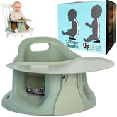 Upseat front view with tray showing supportive seating and easy feeding - Upseat benefit