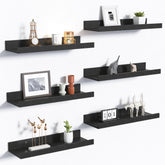 upsimples front view of six black floating shelves showing minimalist benefit