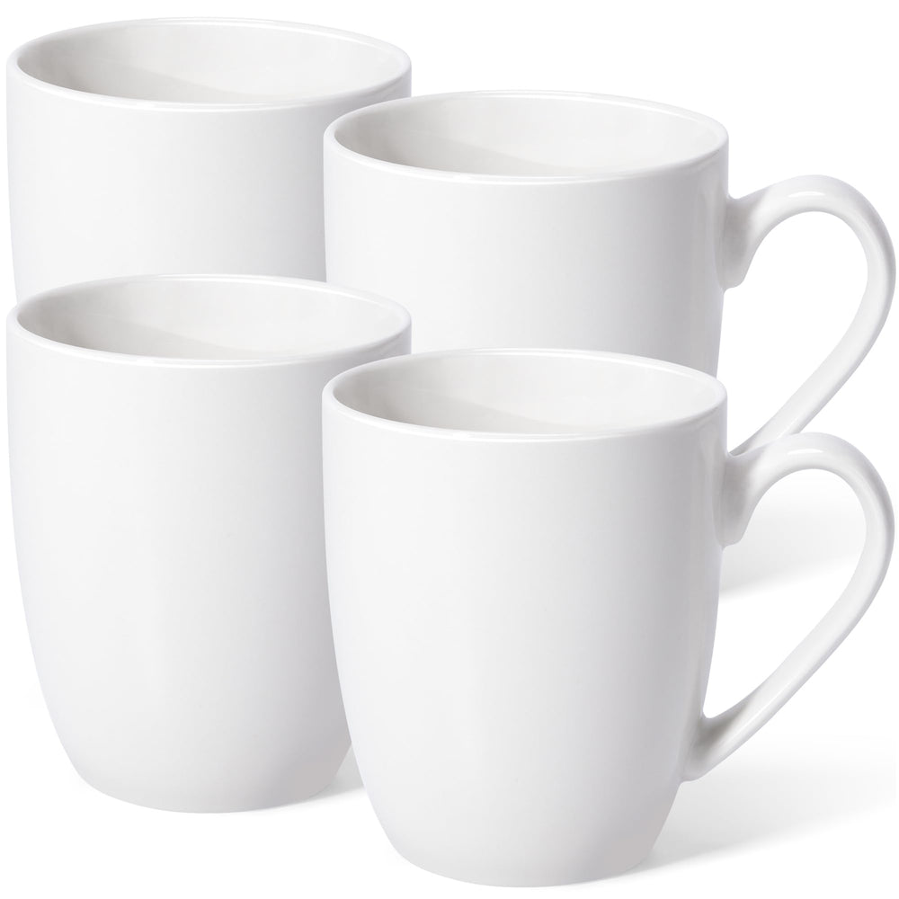 Urbanstrive front view of four white mugs showing clean style and gift-ready look
