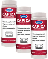 Urnex Cafiza front tub showing brand and product packaging benefit clean supply