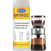 Urnex Grindz front package showing product and benefit of easy maintenance