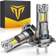 Ursprung front view of paired H7 bulbs showing compact OEM fit and brighter visibility