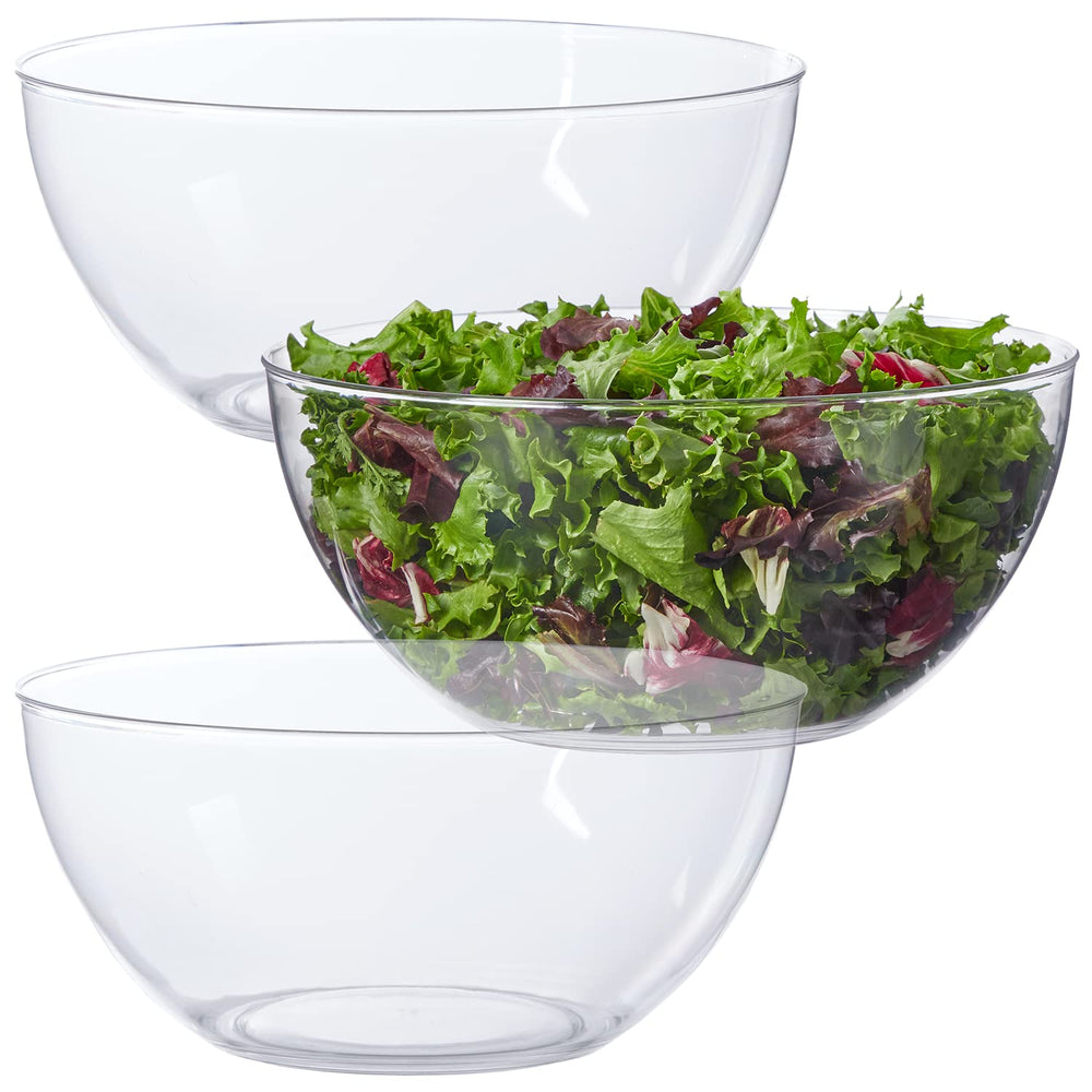 US Acrylic Vista front packaging showing three clear serving bowls and benefit of reusable design