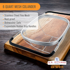 U.S. Kitchen Supply closeup of fine mesh demonstrating particle retention and faster draining