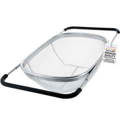 U.S. Kitchen Supply front view of stainless steel colander showing durable build and storage benefit
