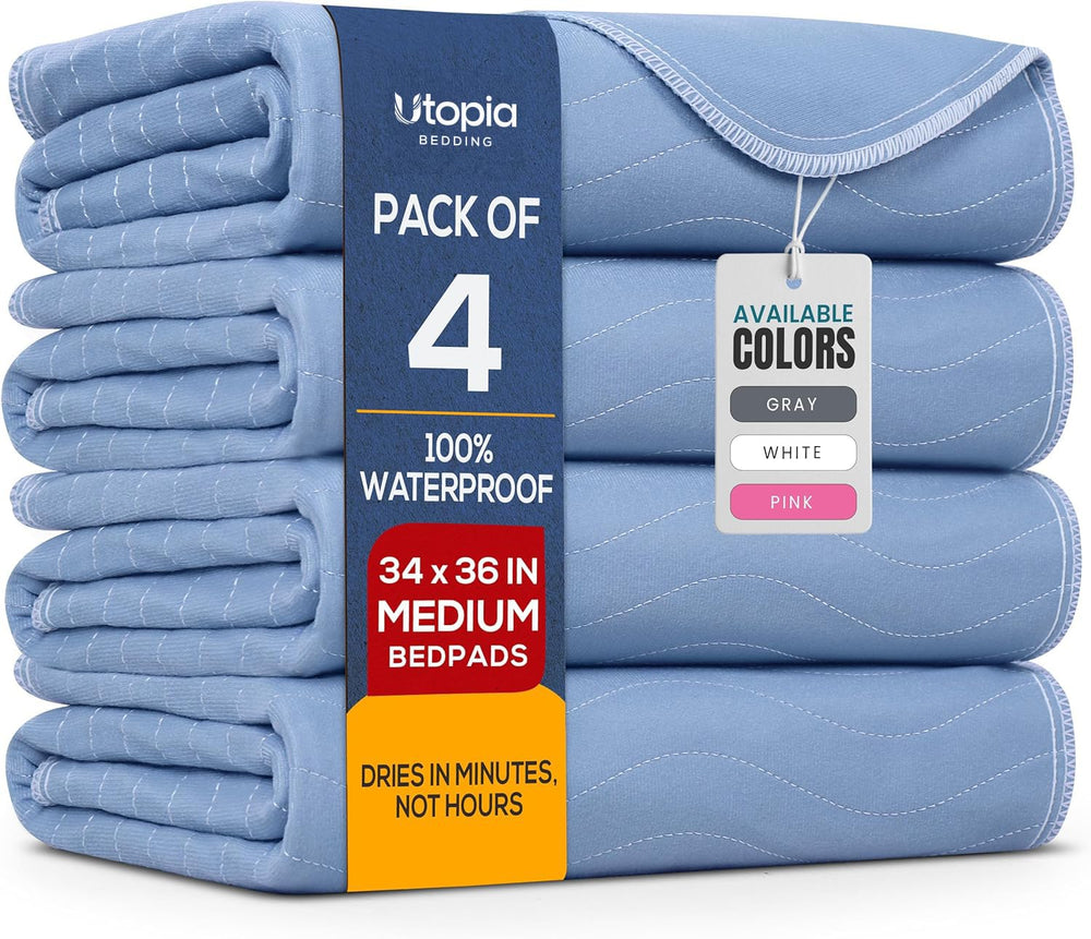 Utopia Bedding front pack view showing 4 reusable waterproof pads protecting mattress