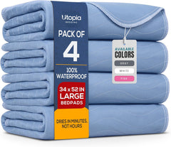 Utopia Bedding front view of 4-pack heavy absorbency pads protecting mattress