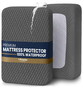 Utopia Bedding front view showing gray queen protector and snug fit benefit