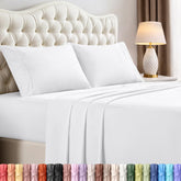 Utopia Bedding front packaging showing queen white sheet set and included pieces