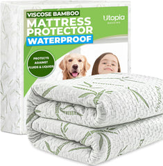 Utopia Bedding front view of queen protector shows fitted design and neat finish