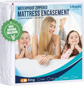 Utopia Bedding front view of zippered king encasement showing full coverage benefit