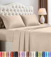 Utopia Bedding front view of king sheet set package showing beige color and value